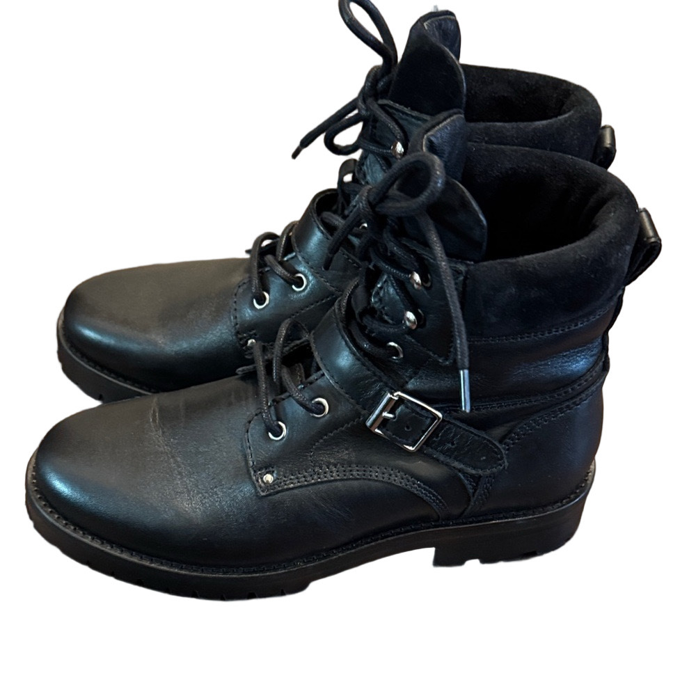 All Saints Paulina Black Leather Combat Boots - Picture 4 of 6